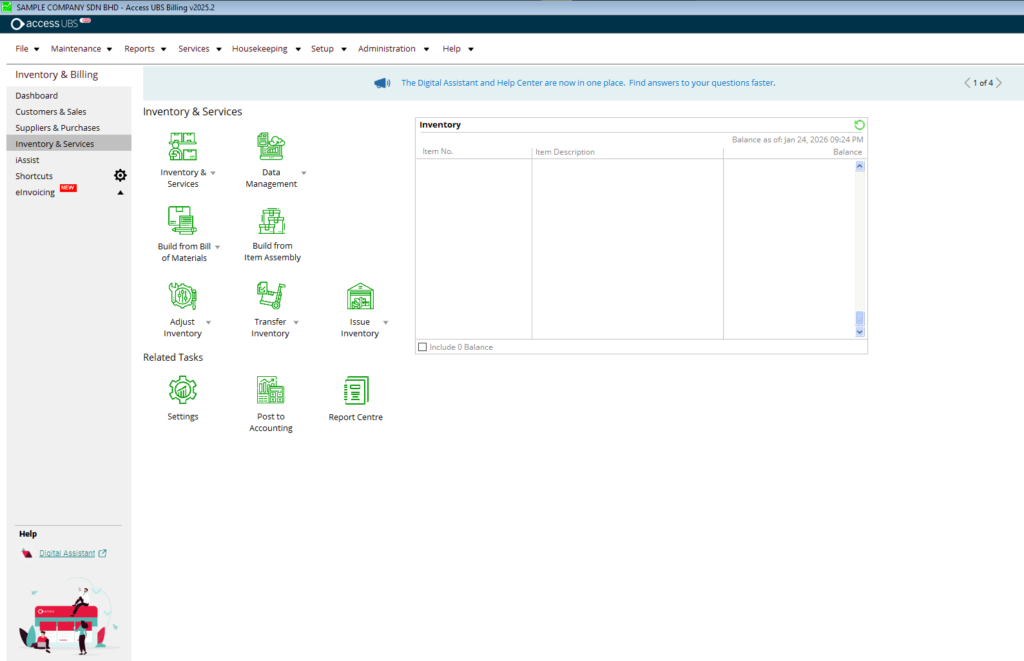 access ubs inventory & billing