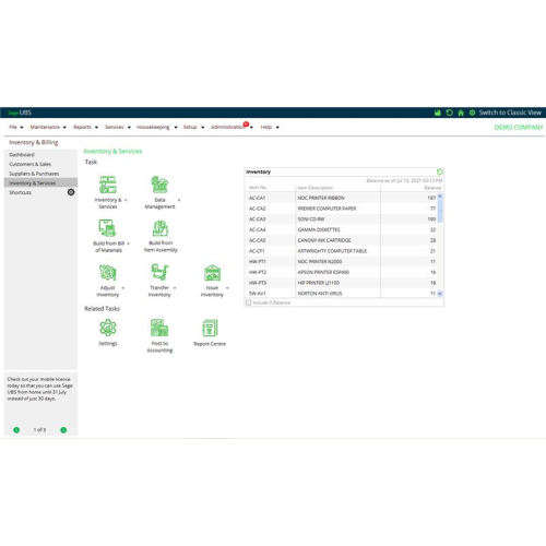 access ubs inventory & billing
