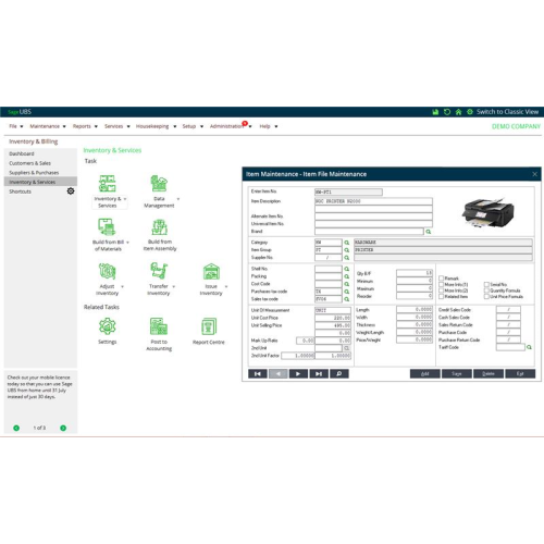 access ubs inventory & billing